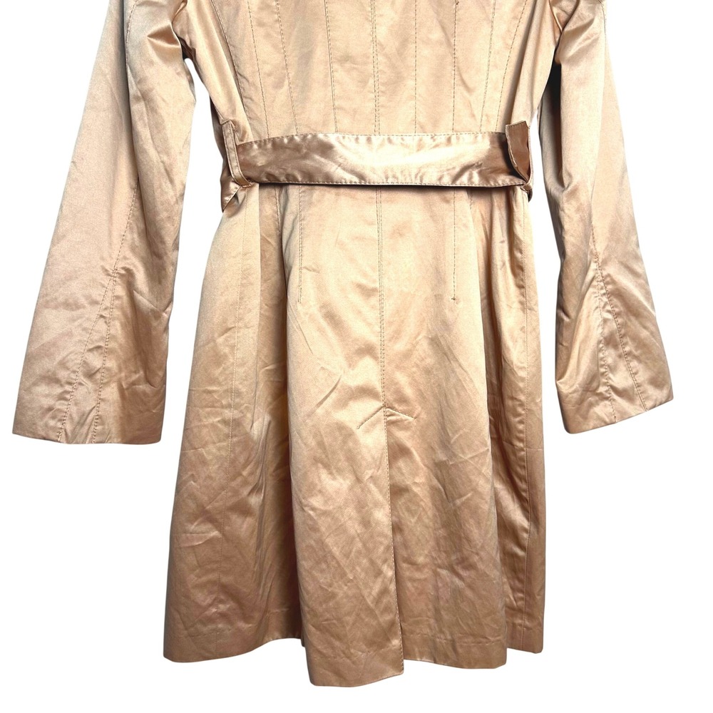 Vintage Y2K Bebe Womens Metallic Bronze Satin Trench Coat Belted Jacket S - Picture 11 of 13